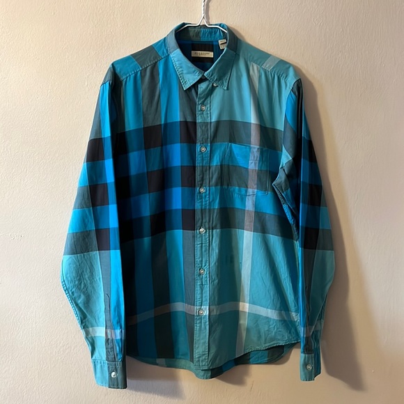 Burberry men's logo monogram check nova casual dress shirt Burberry men's logo monogram check nova casual dress shirt